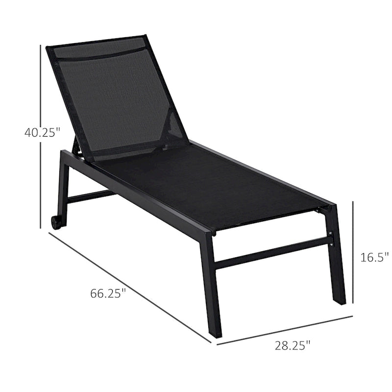 Outsunny Patio Garden Sun Chaise Lounge Chair with 5-Position Backrest, 2 Back Wheels, & Industrial Design