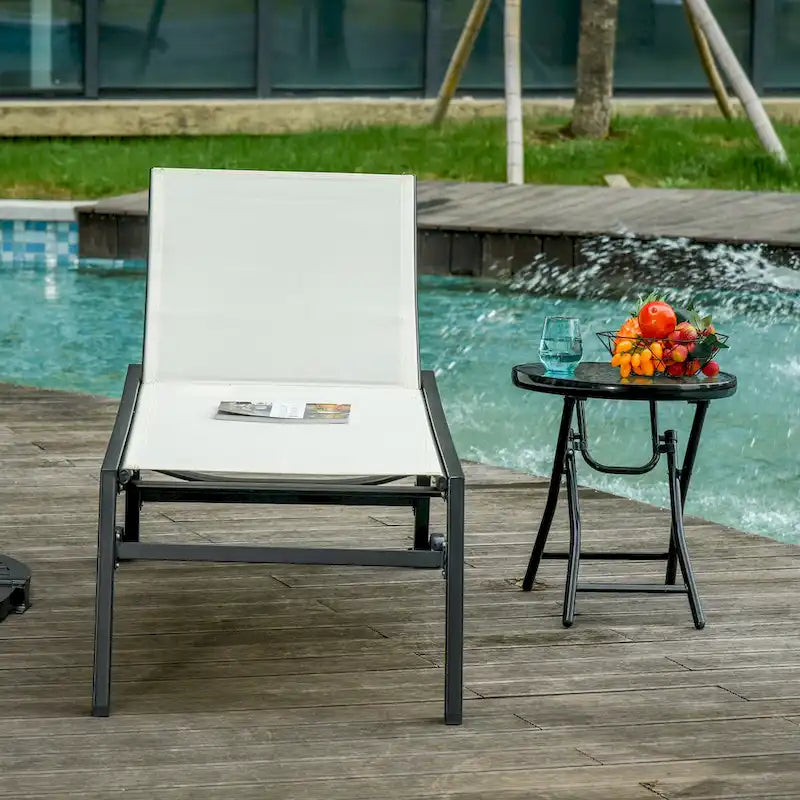 Outsunny Patio Garden Sun Chaise Lounge Chair with 5-Position Backrest, 2 Back Wheels, & Industrial Design