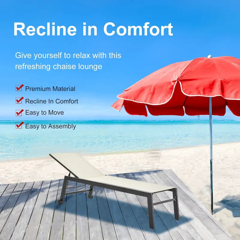 Outsunny Patio Garden Sun Chaise Lounge Chair with 5-Position Backrest, 2 Back Wheels, & Industrial Design