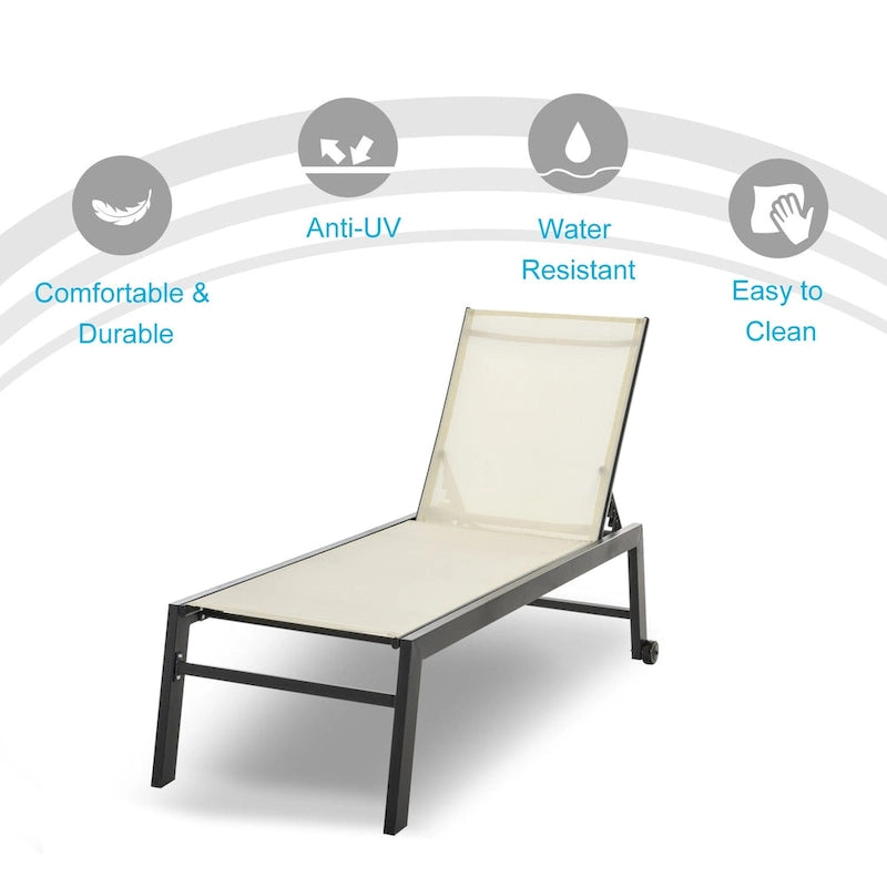 Outsunny Patio Garden Sun Chaise Lounge Chair with 5-Position Backrest, 2 Back Wheels, & Industrial Design