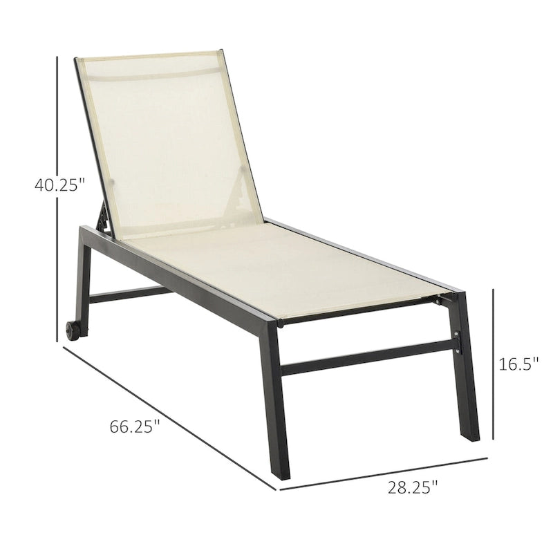 Outsunny Patio Garden Sun Chaise Lounge Chair with 5-Position Backrest, 2 Back Wheels, & Industrial Design