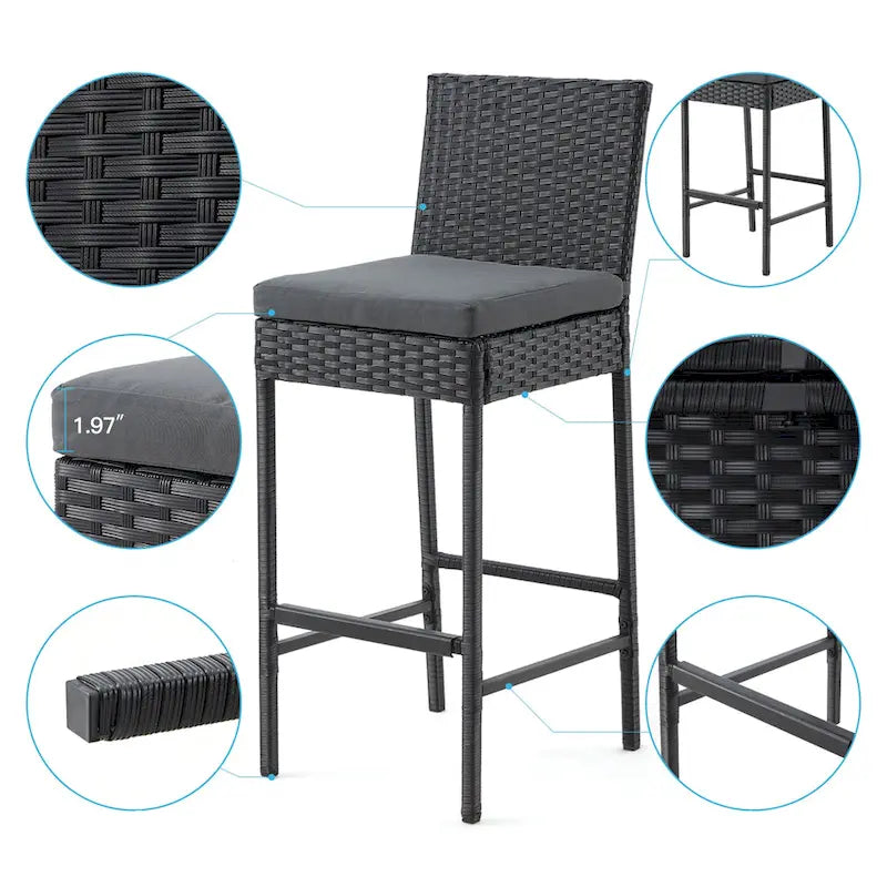 AVAWING 3PCS Patio Bar Set Outdoor Rattan Bar Set with Removable Cushion