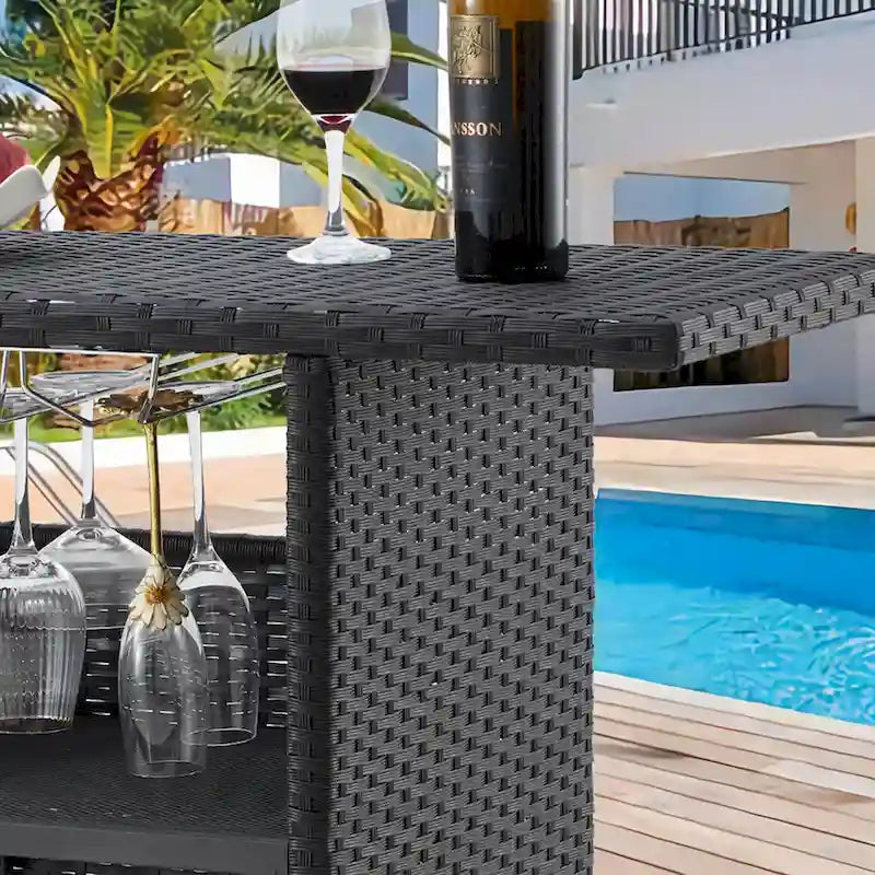 AVAWING 3PCS Patio Bar Set Outdoor Rattan Bar Set with Removable Cushion