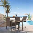 AVAWING 3PCS Patio Bar Set Outdoor Rattan Bar Set with Removable Cushion