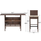 AVAWING 3PCS Patio Bar Set Outdoor Rattan Bar Set with Removable Cushion