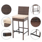 AVAWING 3PCS Patio Bar Set Outdoor Rattan Bar Set with Removable Cushion