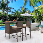 AVAWING 3PCS Patio Bar Set Outdoor Rattan Bar Set with Removable Cushion