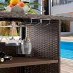 AVAWING 3PCS Patio Bar Set Outdoor Rattan Bar Set with Removable Cushion