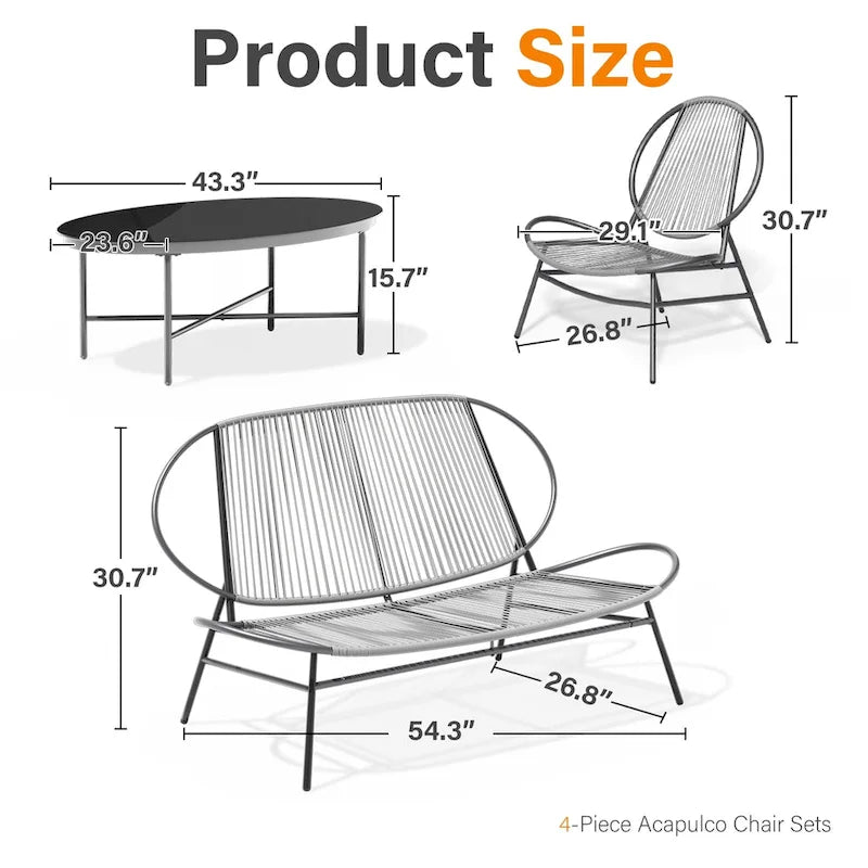4-Piece or 2-Piece PE Rattan Patio Conversation Set