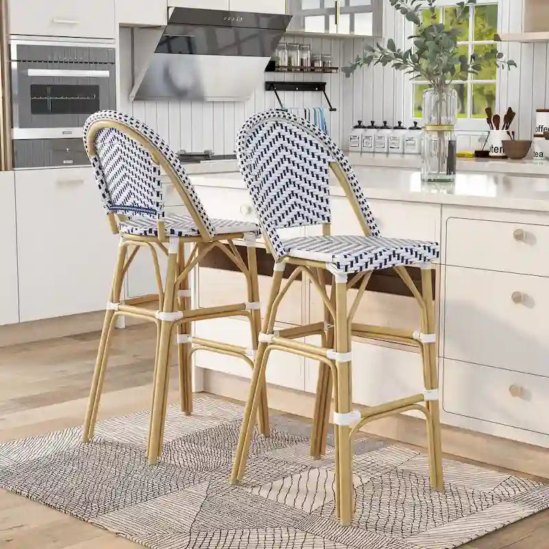 Ariel French Natural Tone 30-inch PE Wicker Patio Bar Chairs (Set of 2) by Furniture of America - Set of 2