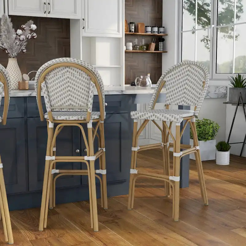 Ariel French Natural Tone 30-inch PE Wicker Patio Bar Chairs (Set of 2) by Furniture of America - Set of 2