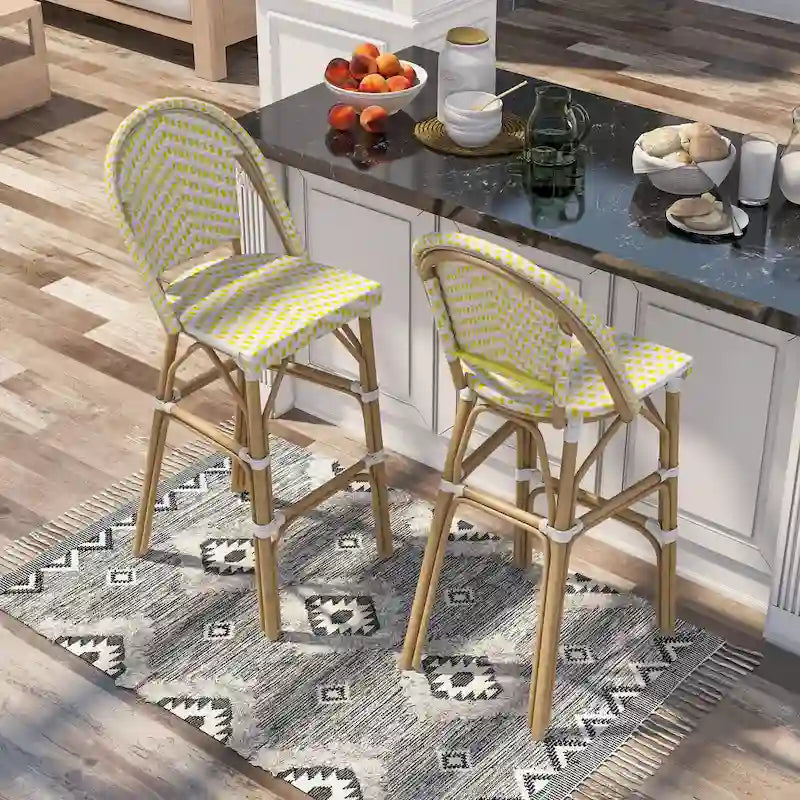 Ariel French Natural Tone 30-inch PE Wicker Patio Bar Chairs (Set of 2) by Furniture of America - Set of 2