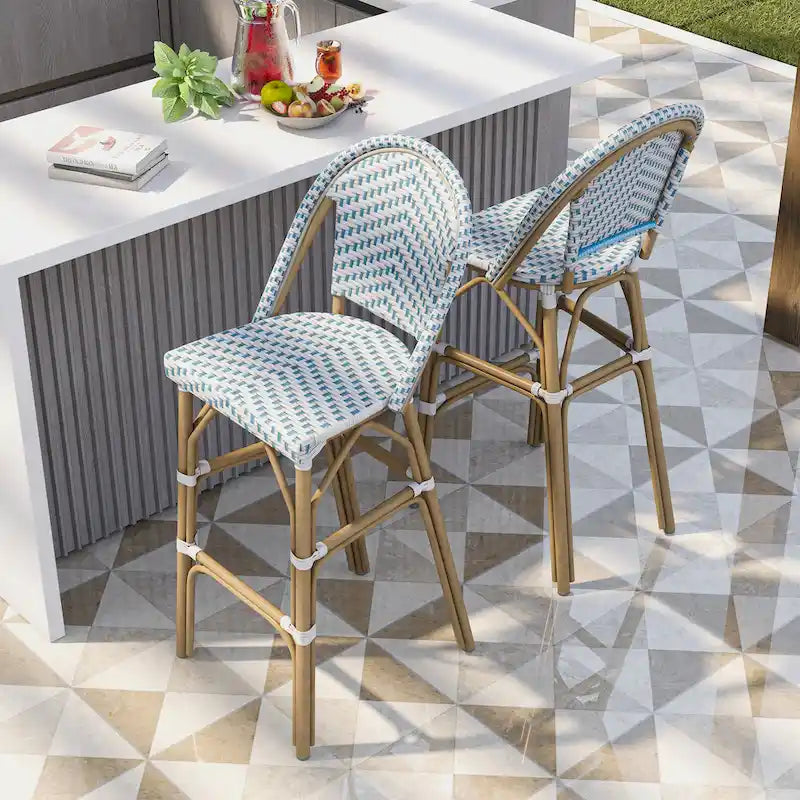 Ariel French Natural Tone 30-inch PE Wicker Patio Bar Chairs (Set of 2) by Furniture of America - Set of 2