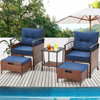 AVAWING 5-Piece Patio Furniture Set Wicker Conversation Set with Coffee Table and Ottoman