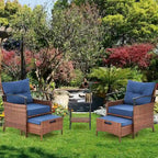 AVAWING 5-Piece Patio Furniture Set Wicker Conversation Set with Coffee Table and Ottoman