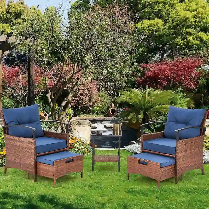 AVAWING 5-Piece Patio Furniture Set Wicker Conversation Set with Coffee Table and Ottoman