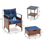 AVAWING 5-Piece Patio Furniture Set Wicker Conversation Set with Coffee Table and Ottoman