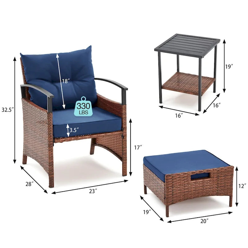 AVAWING 5-Piece Patio Furniture Set Wicker Conversation Set with Coffee Table and Ottoman
