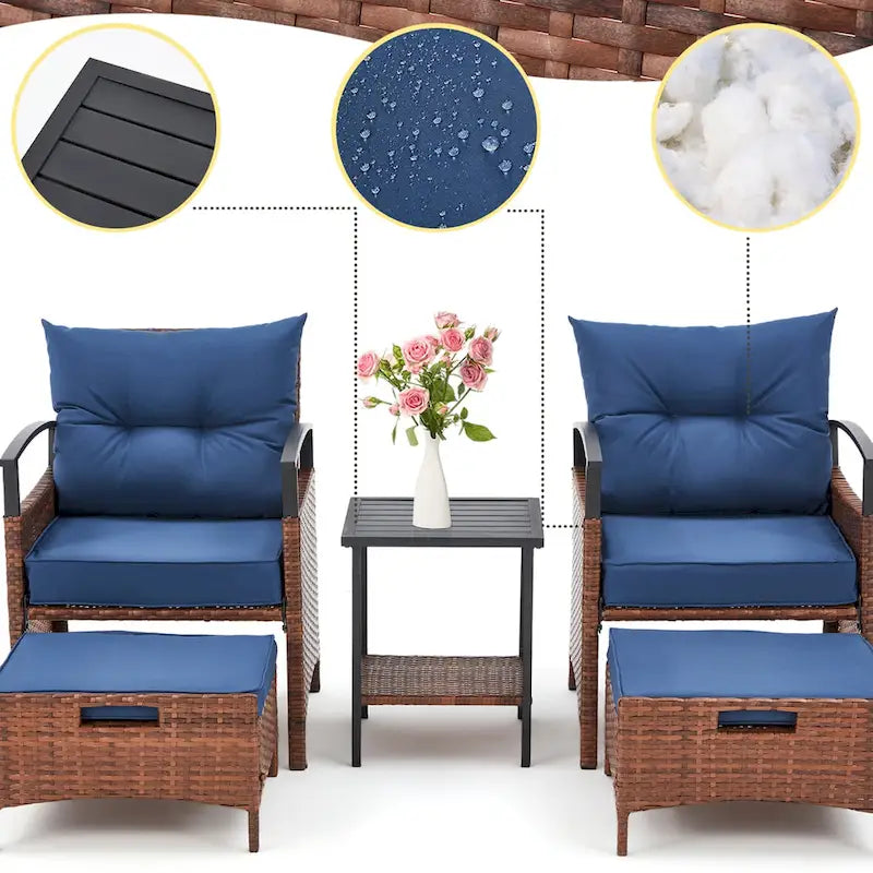 AVAWING 5-Piece Patio Furniture Set Wicker Conversation Set with Coffee Table and Ottoman