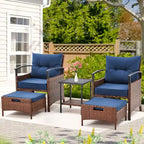 AVAWING 5-Piece Patio Furniture Set Wicker Conversation Set with Coffee Table and Ottoman