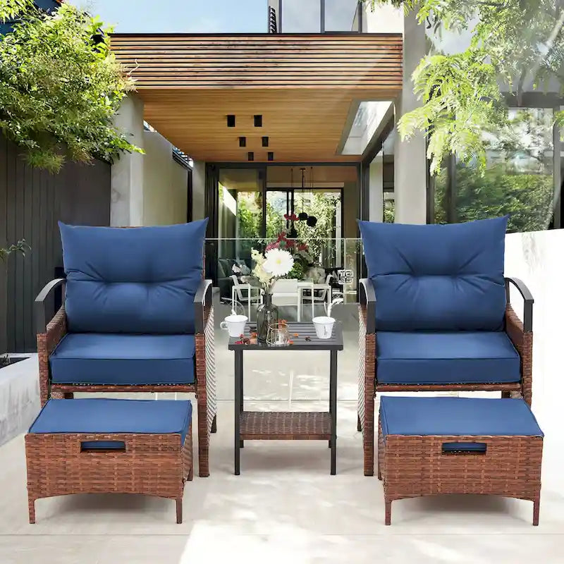 AVAWING 5-Piece Patio Furniture Set Wicker Conversation Set with Coffee Table and Ottoman