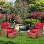 AVAWING 5-Piece Patio Furniture Set Wicker Conversation Set with Coffee Table and Ottoman