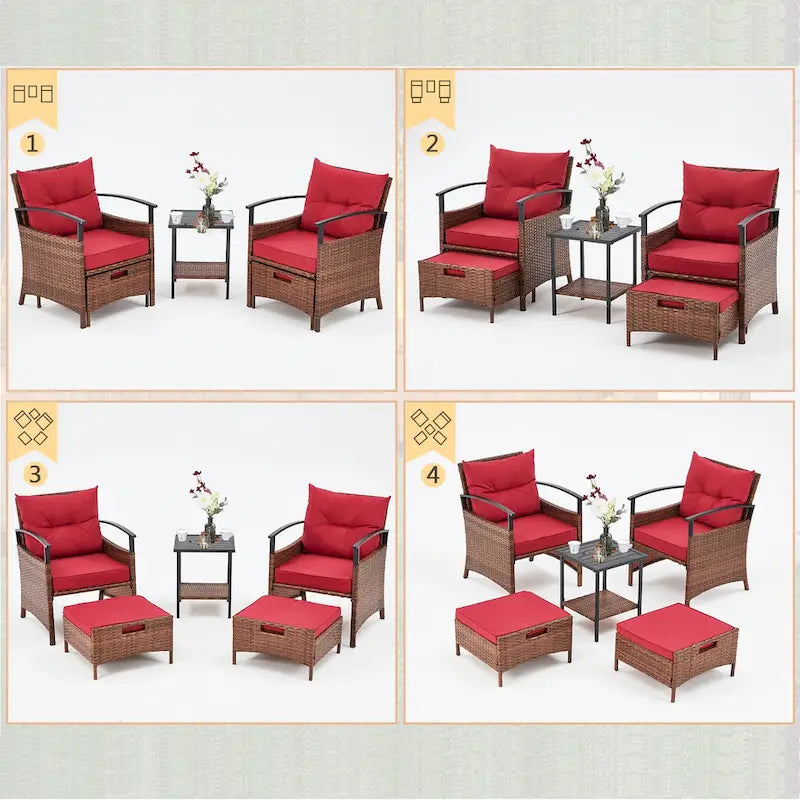 AVAWING 5-Piece Patio Furniture Set Wicker Conversation Set with Coffee Table and Ottoman