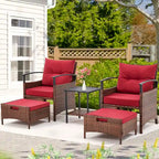 AVAWING 5-Piece Patio Furniture Set Wicker Conversation Set with Coffee Table and Ottoman