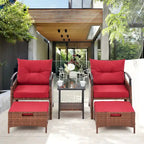 AVAWING 5-Piece Patio Furniture Set Wicker Conversation Set with Coffee Table and Ottoman