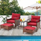 AVAWING 5-Piece Patio Furniture Set Wicker Conversation Set with Coffee Table and Ottoman