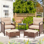 AVAWING 5-Piece Patio Furniture Set Wicker Conversation Set with Coffee Table and Ottoman