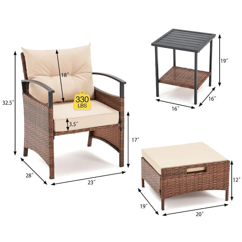 AVAWING 5-Piece Patio Furniture Set Wicker Conversation Set with Coffee Table and Ottoman
