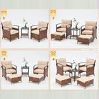 AVAWING 5-Piece Patio Furniture Set Wicker Conversation Set with Coffee Table and Ottoman
