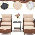AVAWING 5-Piece Patio Furniture Set Wicker Conversation Set with Coffee Table and Ottoman