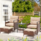 AVAWING 5-Piece Patio Furniture Set Wicker Conversation Set with Coffee Table and Ottoman