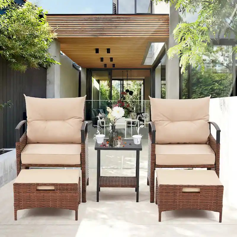AVAWING 5-Piece Patio Furniture Set Wicker Conversation Set with Coffee Table and Ottoman