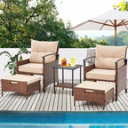 AVAWING 5-Piece Patio Furniture Set Wicker Conversation Set with Coffee Table and Ottoman