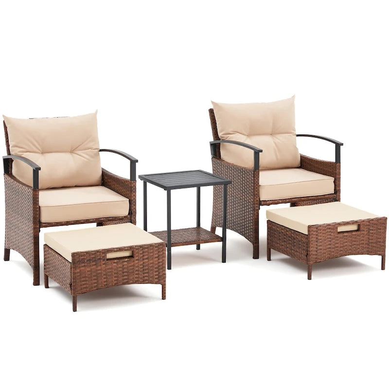 AVAWING 5-Piece Patio Furniture Set Wicker Conversation Set with Coffee Table and Ottoman