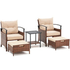 AVAWING 5-Piece Patio Furniture Set Wicker Conversation Set with Coffee Table and Ottoman
