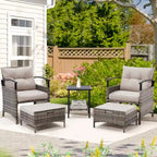 AVAWING 5-Piece Patio Furniture Set Wicker Conversation Set with Coffee Table and Ottoman