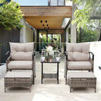 AVAWING 5-Piece Patio Furniture Set Wicker Conversation Set with Coffee Table and Ottoman