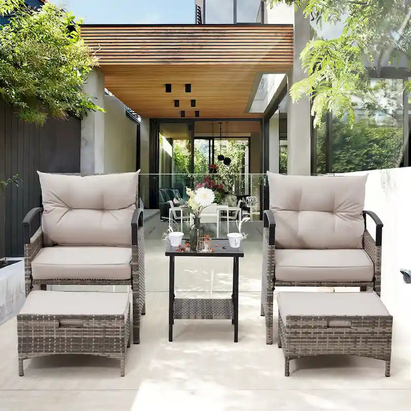 AVAWING 5-Piece Patio Furniture Set Wicker Conversation Set with Coffee Table and Ottoman
