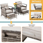 AVAWING 5-Piece Patio Furniture Set Wicker Conversation Set with Coffee Table and Ottoman