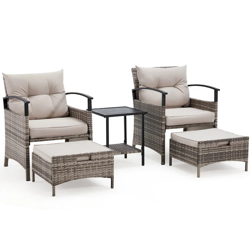 AVAWING 5-Piece Patio Furniture Set Wicker Conversation Set with Coffee Table and Ottoman
