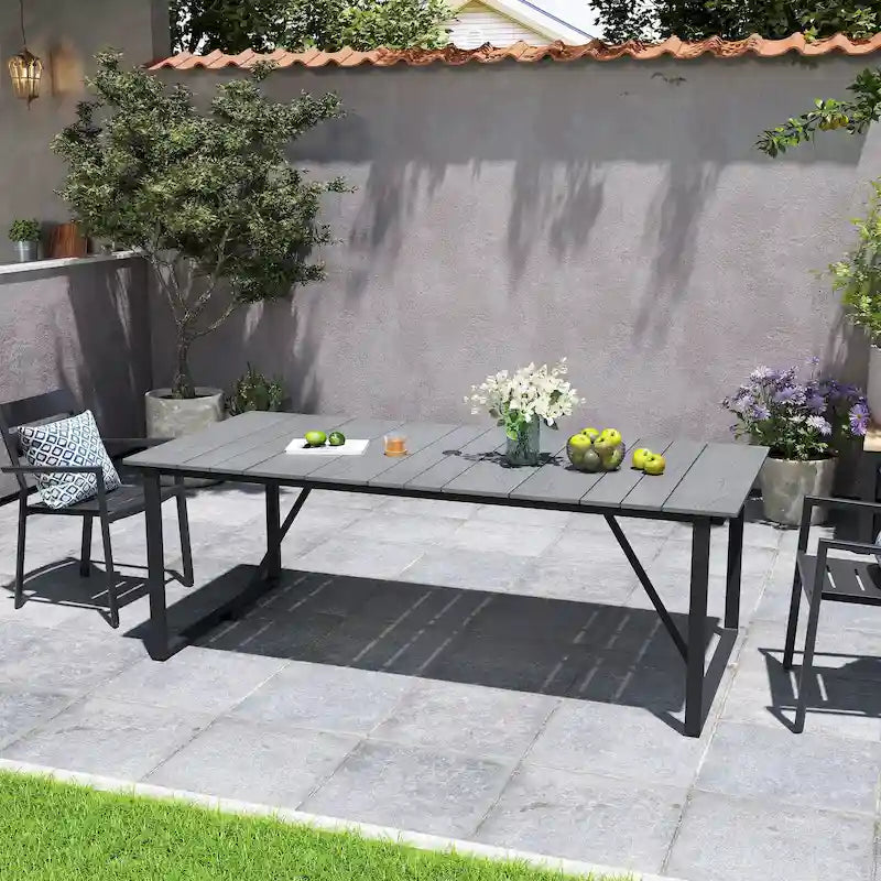 Outdoor Patio Aluminum Dining Table Rectangle with Umbrella Hole