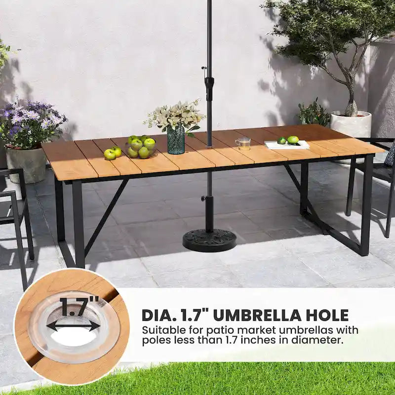 Outdoor Patio Aluminum Dining Table Rectangle with Umbrella Hole