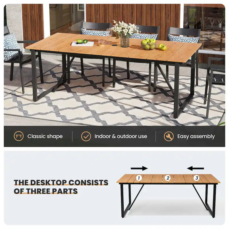 Outdoor Patio Aluminum Dining Table Rectangle with Umbrella Hole