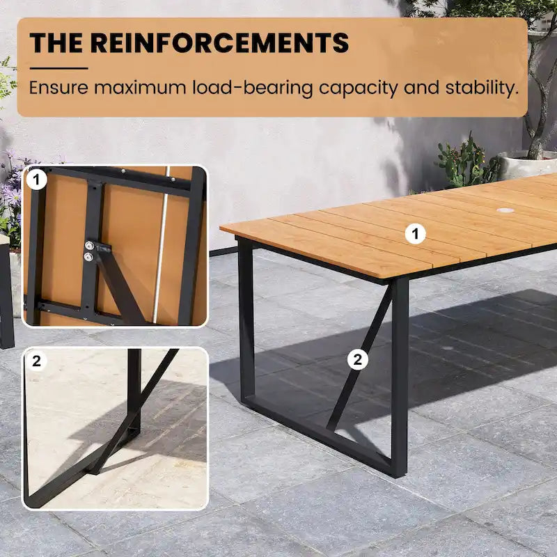 Outdoor Patio Aluminum Dining Table Rectangle with Umbrella Hole