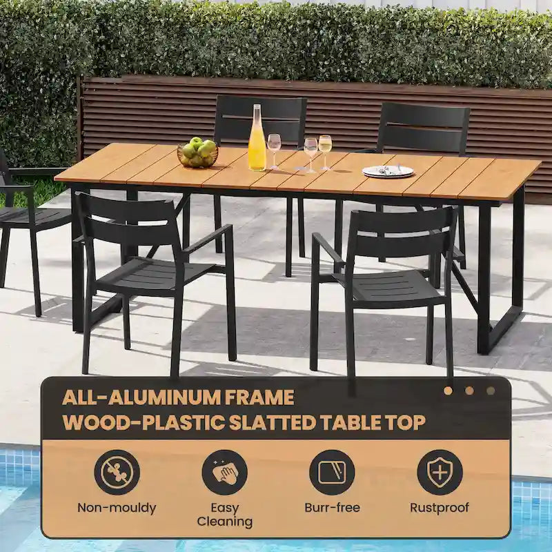 Outdoor Patio Aluminum Dining Table Rectangle with Umbrella Hole