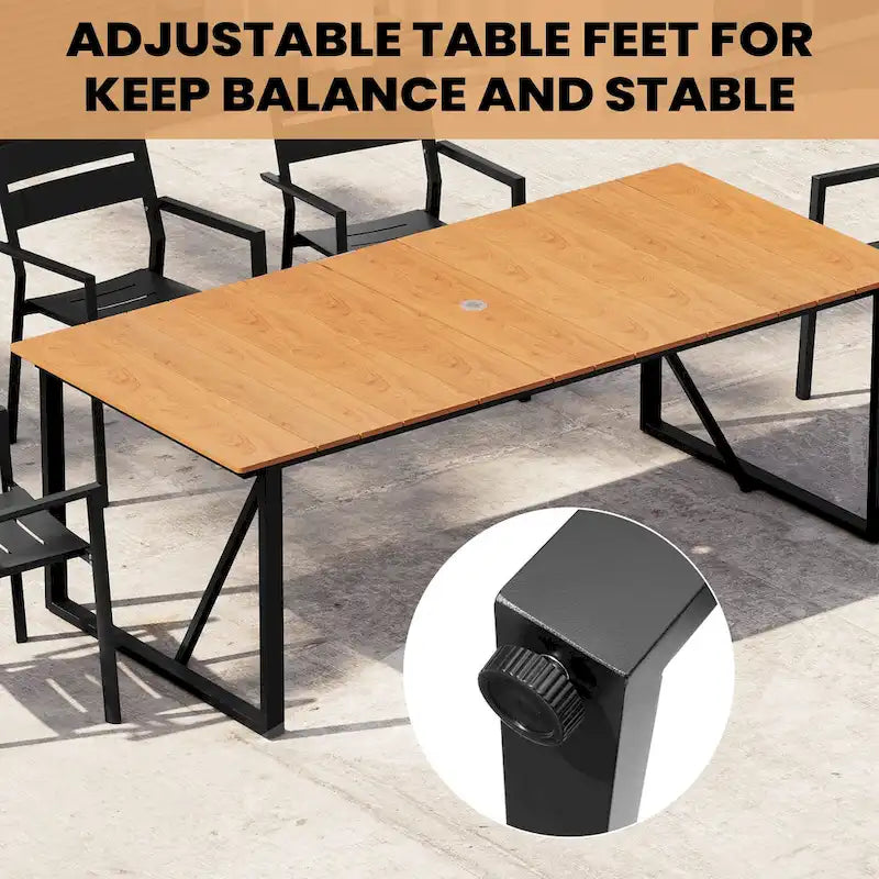 Outdoor Patio Aluminum Dining Table Rectangle with Umbrella Hole